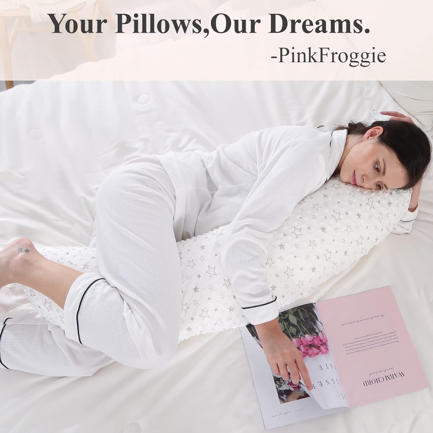 PinkFroggie 46" Long Pregnancy Pillow for Side Sleeping,Full Body Maternity Pillow with Removable Cover,Baby Comfort with Back Support,Versatile Surgery Recovery Support Cushion - Image 9